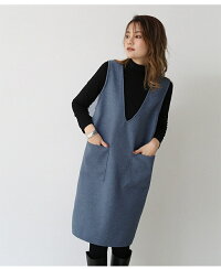 【新発売限定記念価格！】ジャンパースカート 選べる長さ ロング丈 ノースリブ Vネック スリット入り ウール 無地 レイヤード カジュアル オフィス ポケット付き スリット 秋冬 マタニティ 重ね着 ミディアム丈 スキッパー ジャンスカ 深Vネック ロングワンピース