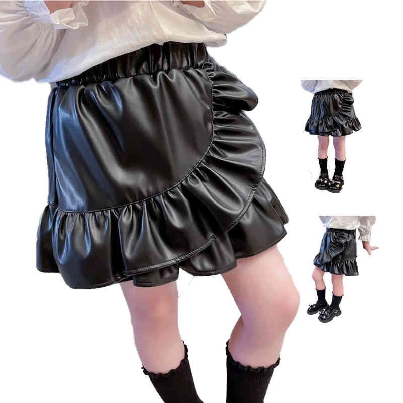 【2040円→実質1836円 8%COUPON+P2倍!11/27 01:59まで】キッズ レザースカート 春秋 ミニスカート ウエストゴム ジュニア ガールズ おしゃれ おしゃれスカート 無地 シンプル カジュアル おでかけ かわいい フリルスカート PU フレアスカート