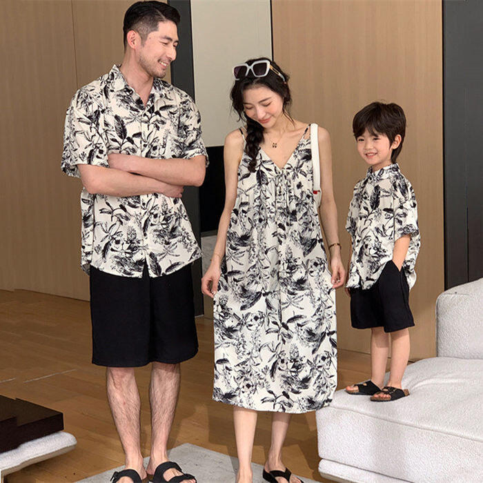 【2670円→実質2403円 8%COUPON+P2倍!11/27 01:59まで】親子 ペアルック アロハシャツ ワンピース 親子コーデ リンクコーデ 親子 セット お揃い レディース メンズ 男の子 女の子 半袖 夏 半袖ハシャツ キャミソールワンピース 海 ビーチ 旅行 リゾート