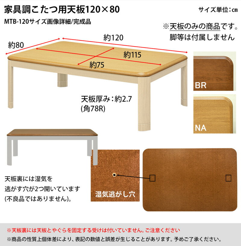 [割引クーポン発行中] こたつ天板 天板のみ テーブル 120cm こたつ天板 交換用 オーク柄 木目調 家具調こたつ用天板 120x80 長方形 UV塗装 角丸こたつテーブル おしゃれ 炬燵 火燵西濃運輸