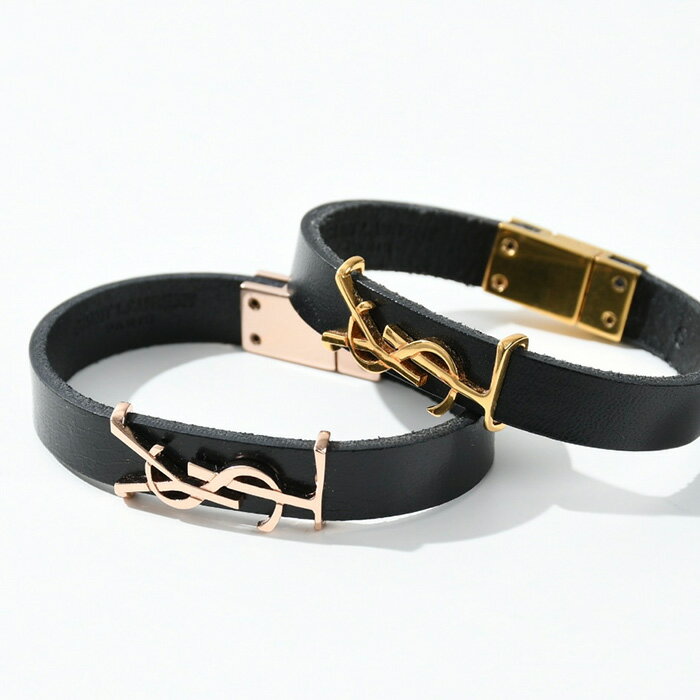 ブレスレット SAINT LAURENT サンローラン イブサンローラン ブレスレット アクセサリー YSL Logo 7088150IH0C レディース BLACK ブラック ゴールド レザー バングル ロゴ 人気 おすすめ プレゼント