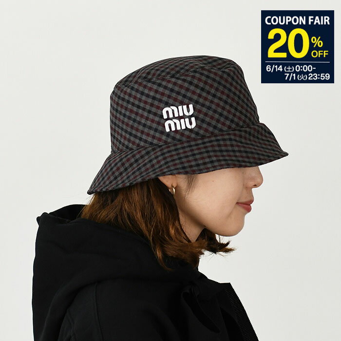 楽天セレクトショップFELICE【20％OFF対象】MIU MIU ミュウミュウ 帽子 ハット ギンガムチェック バケットハット 5HC196 2F84 レディース 女性 GRANATO ボルドー バケハ チェック spcp
