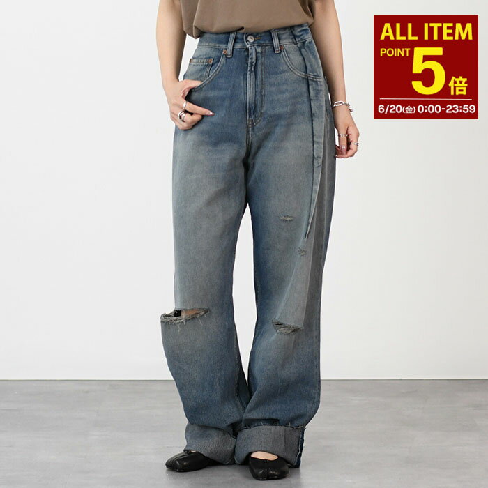 【全品P5倍】MM6 エムエムシックス デニム ジーンズ ボトムス エイジドデニムジーンズ S52LA0245 M30017 レディース グレーブルー ダメージ リッピング加工 オールシーズン