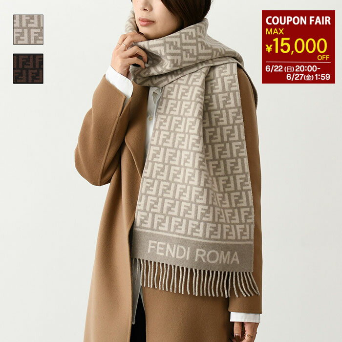 楽天セレクトショップFELICE【最大15,000円OFFクーポン】FENDI フェンディ マフラー ストール FXT113AQCW ウール カシミア レディース ユニセックス バーガンディ グレージュ 総柄 秋冬