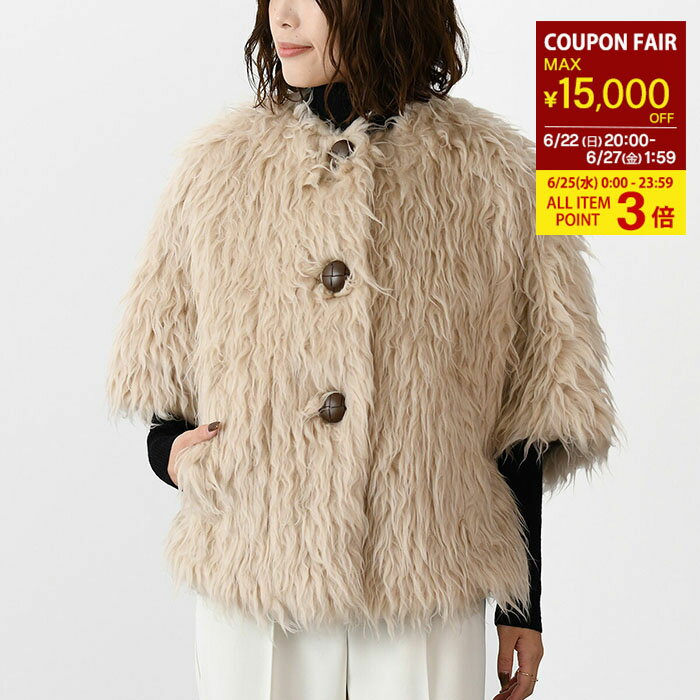 楽天セレクトショップFELICE【全品P3倍&最大15,000円OFFクーポン】Max Mara マックスマーラ アウター ジャケット CALAMO クルーネックケープ レディース ベージュ ウール ファー ポンチョ