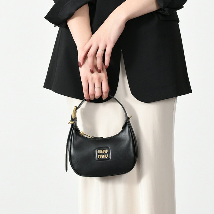 【全品P3倍&MAX3,000円OFFクーポン配布中】MIU MIU ミュウミュウ バッグ ハンドバッグ ショルダーバッグ 5BP0842E6Y ホーボーバッグ レディース ブラック 黒 レザー 本革 人気 オケージョン ミニバッグ おすすめ LAST1のサムネイル