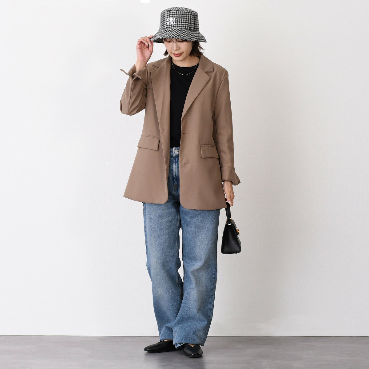 MIU MIU ミュウ ミュウ 帽子 バケハ バケットハット 5HC196 2F87 レディース グレー ブラック ウール ロゴ刺しゅう 千鳥格子柄 チェック ブランド フロントロゴ サイズ交換可能 select-felice2017-10006074 セレクトショップFELICE サンプル画像3