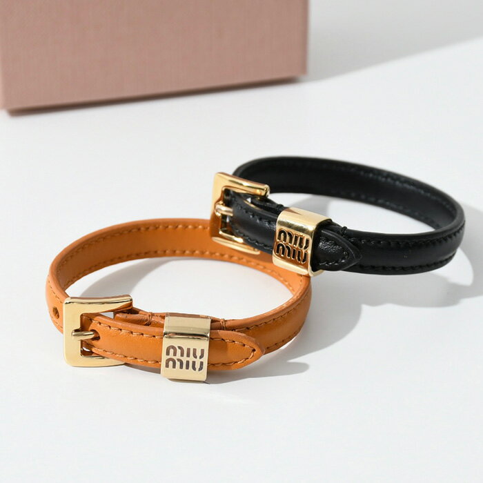 【MAX20,000円OFFクーポン配布中！】MIU MIU ミュウ ミュウ ブレスレット アクセサリー ロゴレザーブレスレット 5IB468 2F8W レディース ブラック オレンジ バングル ロゴ ベルト レザー 人気 おすすめのサムネイル
