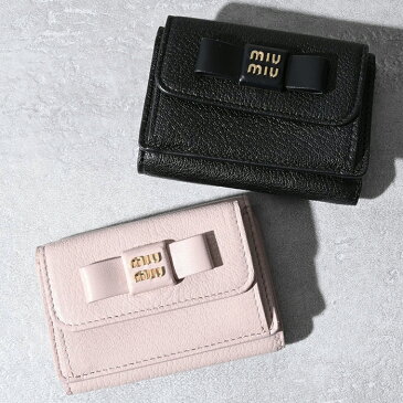 【MAX3000円クーポン配布中】MIU MIU ミュウミュウ 財布 ミニ財布 コンパクト財布 MADRASリボン 三つ折り財布 5MH021 2CKV レディース NERO ブラック 黒 OPALE オパール ピンク 三つ折り WALET リボン ロゴ 秋 冬 新作 人気 おすすめ ギフト プレゼント