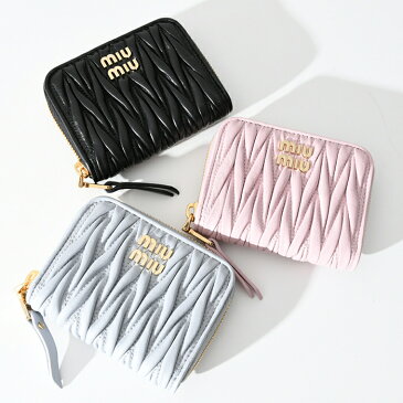 MIU MIU ミュウミュウ 財布 二つ折り財布 コンパクト財布 マテラッセ コインケース レザー 5MM268 2FPP レディース 折りたたみ財布 カードケース ミニ コンパクト ブラック ブルー ピンク 新作 ギフト プレゼント おすすめ