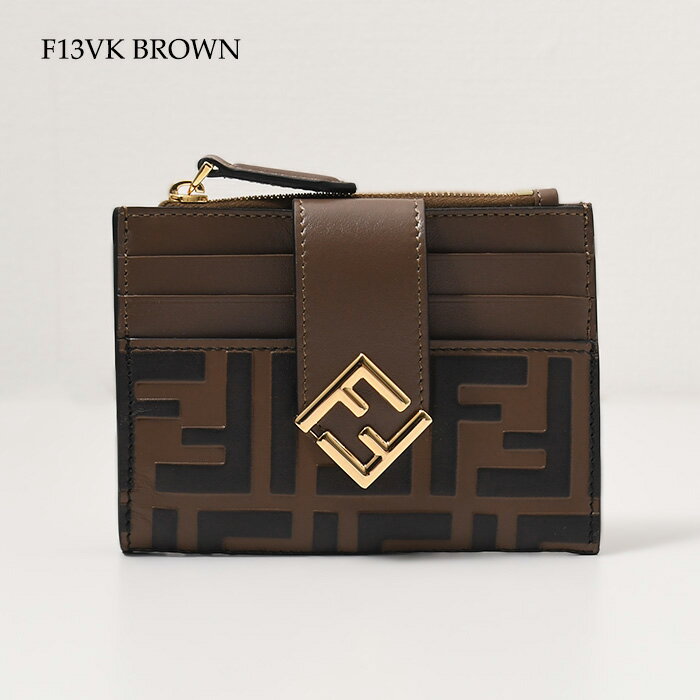 【最大5,000円OFFクーポン】FENDI フェンディ コインケース カードケース 財布 FFダイヤモンド ジップカードケース 8M0507 ADYM レディース ブラウン ベージュ レザー ロゴ ミニ財布