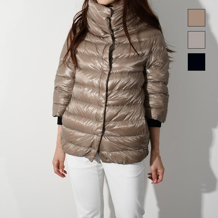 【全品P10倍&2人に1人全額ポイントバックのチャンス！】HERNO ヘルノ AMINTA ショート ダウンジャケット コート アウター PI0043DIC12017 ショートダウン ブラック グレー グレージュ レディース ロゴ ポリエステル 7分袖 軽量 秋冬 オススメのサムネイル