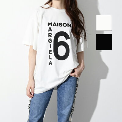MM6 MAISON MARGIELA エムエムシックス メゾン マルジェラ Tシャツ トップス ロゴ オーバーサイズ クルーネック ロゴTシャツ レディース WHITE ホワイト BLACK ブラック ロゴT 半袖 新作 ギフト プレゼント