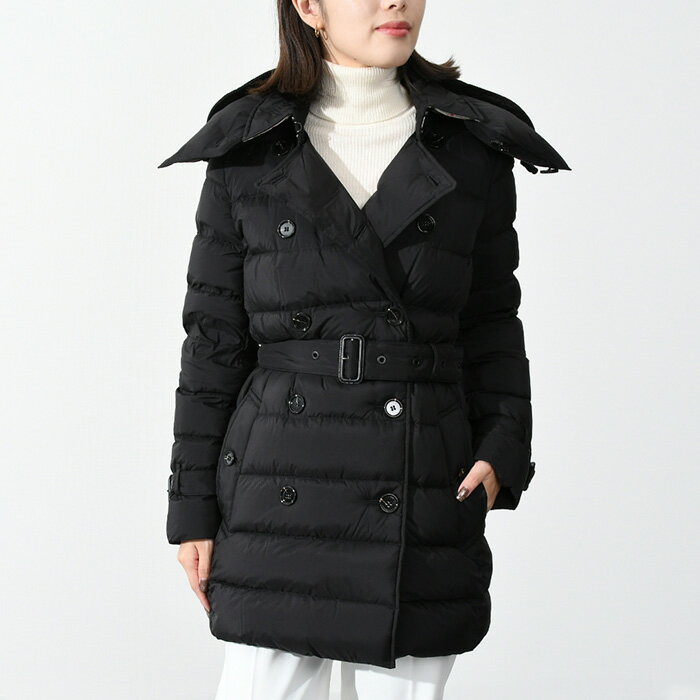 【アウター限定10%オフクーポン配布中！】BURBERRY バーバリー コート アウター ダウン フーデッドダウンジャケット 8045021 レディース ブラック 黒 フェザー ナイロン ショート スリム チェック ベルト 人気 おすすめ