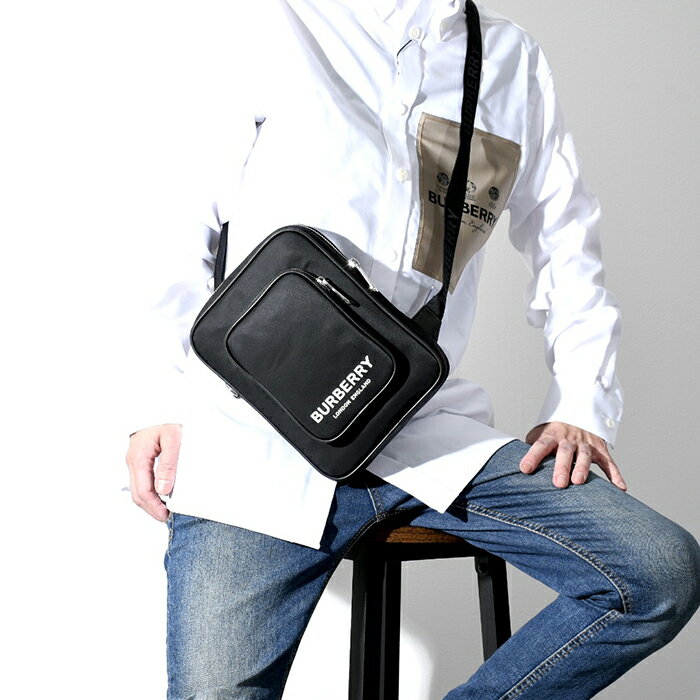 BURBERRY バーバリー バッグ ボディバッグ 8054747 ロゴプリント ナイロン クロスボディ シンプル ロゴ BAG メンズ 黒 ブラック ショルダーバッグ 斜め掛け 無地 シンプル 人気 ギフト おすすめ プレゼント