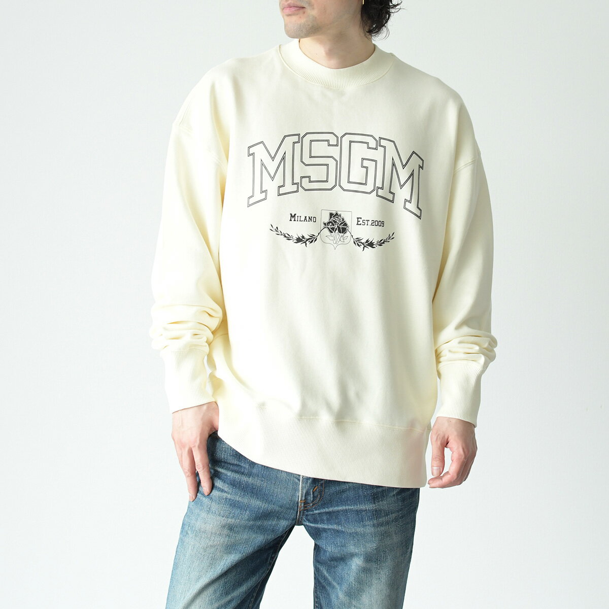 【訳あり】 MSGM エムエスジーエム トップス スウェット MSGMロゴプリントスウェットシャツ 3340 MM191 メンズ ベージュ トレーナー ロゴ クルーネック おすすめ 人気 LAST1