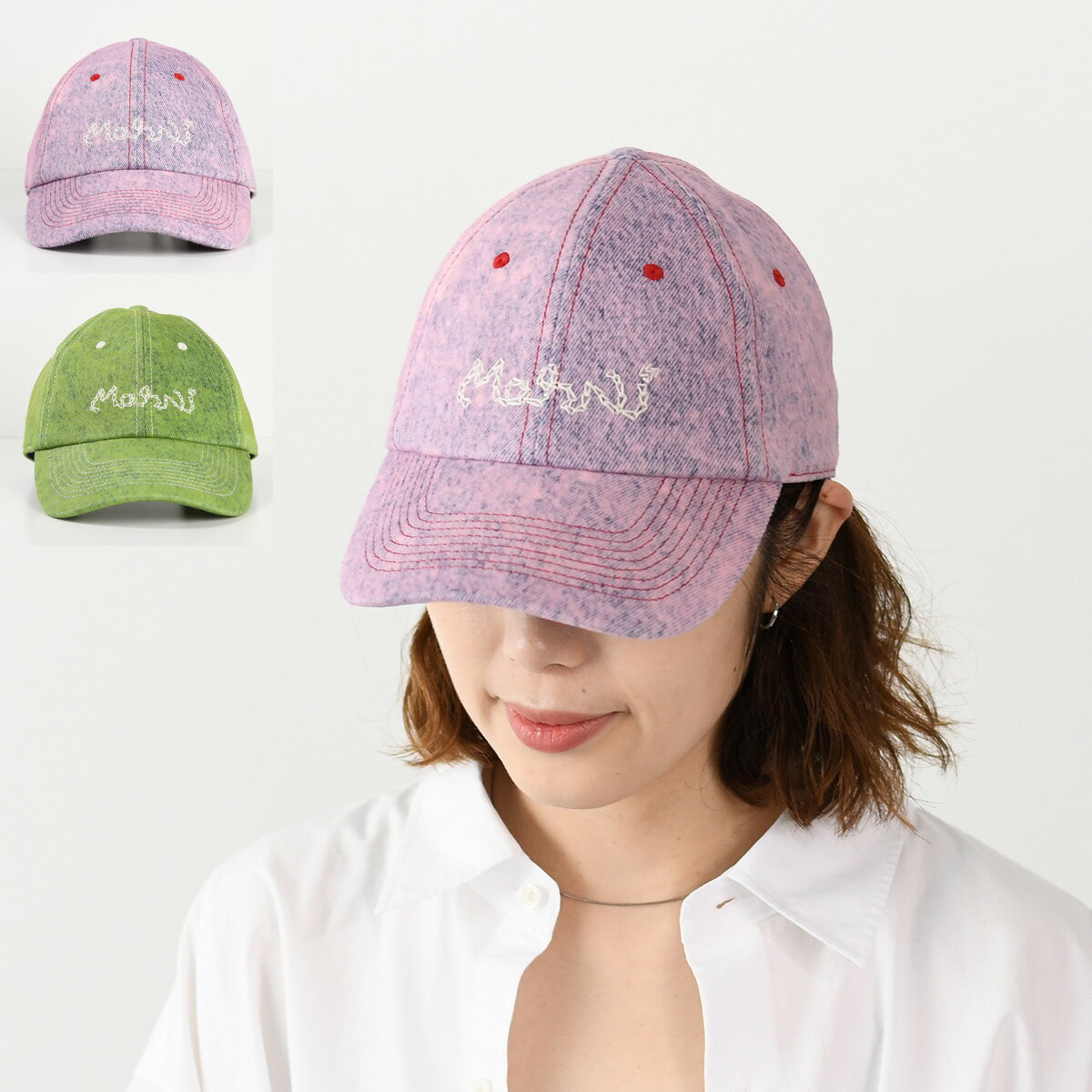 MARNI マルニ キャップ 帽子 デニムキャップ CLMC0091S0 USCV96 レディース ユニセックス ピンク グリーン デニム ベースボールキャップ sstmcpのサムネイル