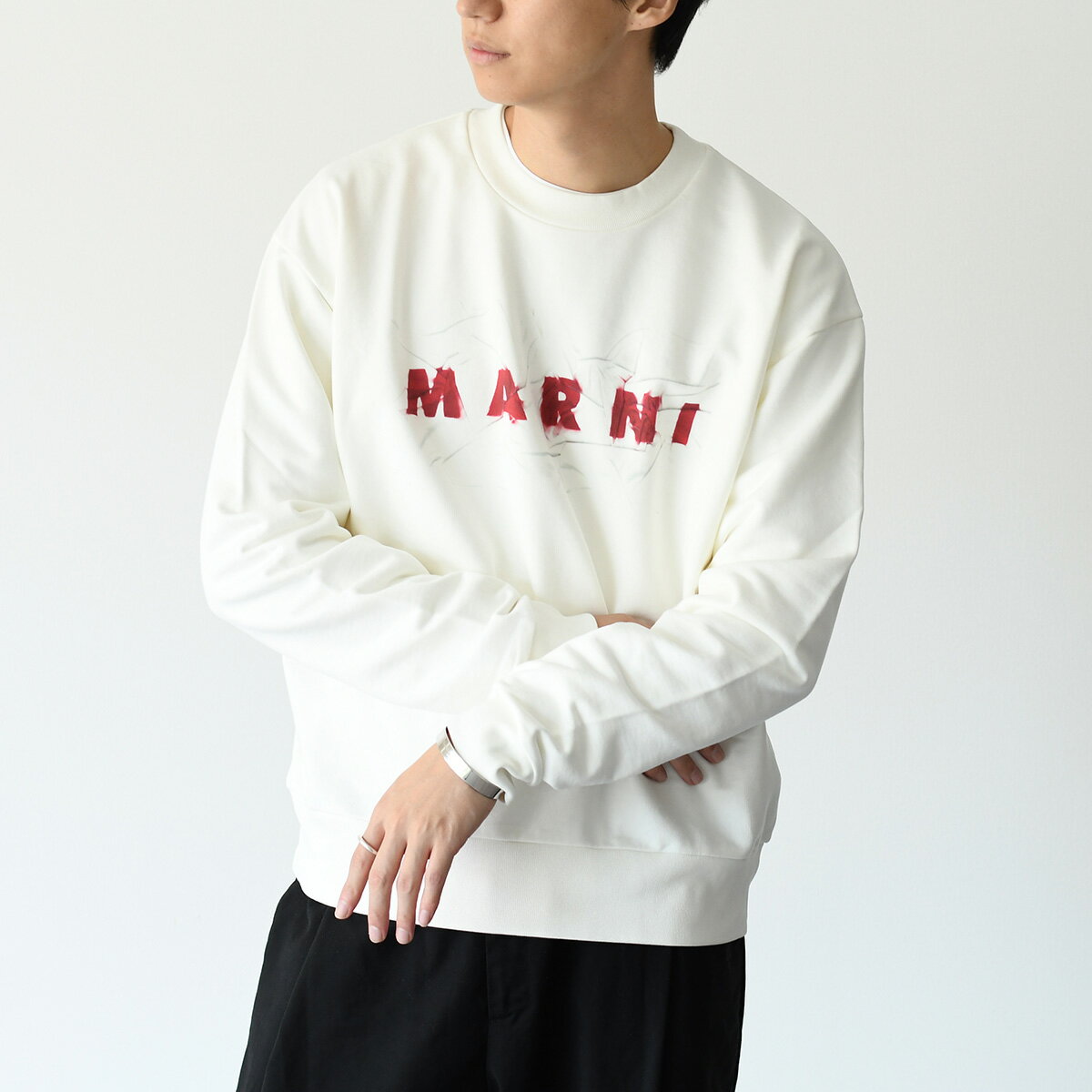 MARNI マルニ トレーナー スウェット トップス オーガニックコットン スウェットシャツ リンクル マルニロゴ FUMU0074PPUSCW96 メンズ ホワイト 長袖 秋冬のサムネイル