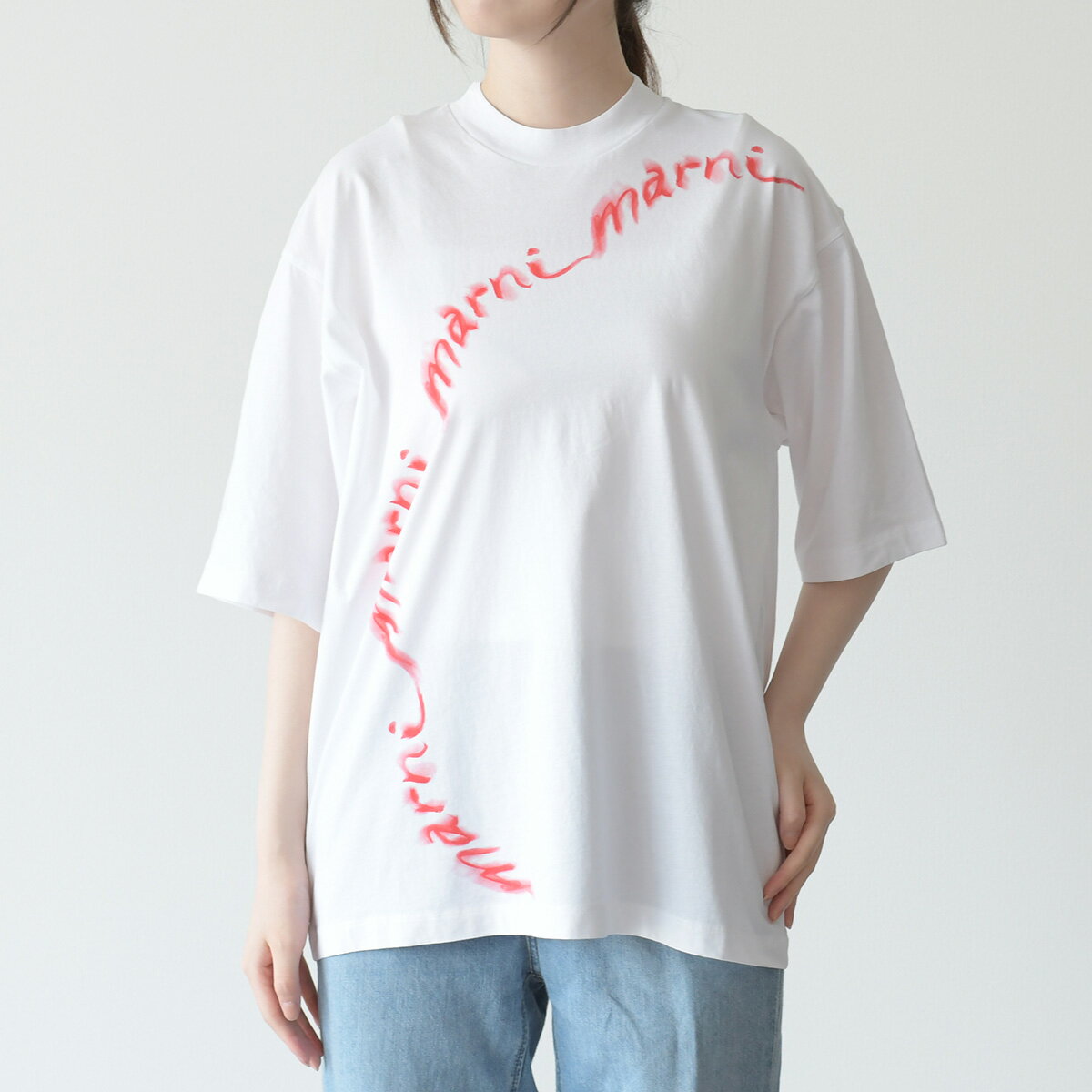 楽天セレクトショップFELICEMARNI マル二 トップス コットン プリントロゴ Tシャツ THJE0263P7USCW29 レディース WLW01 IVORY アイボリー 夏 半袖 ロゴ オーガニック おすすめ ギフト プレゼント