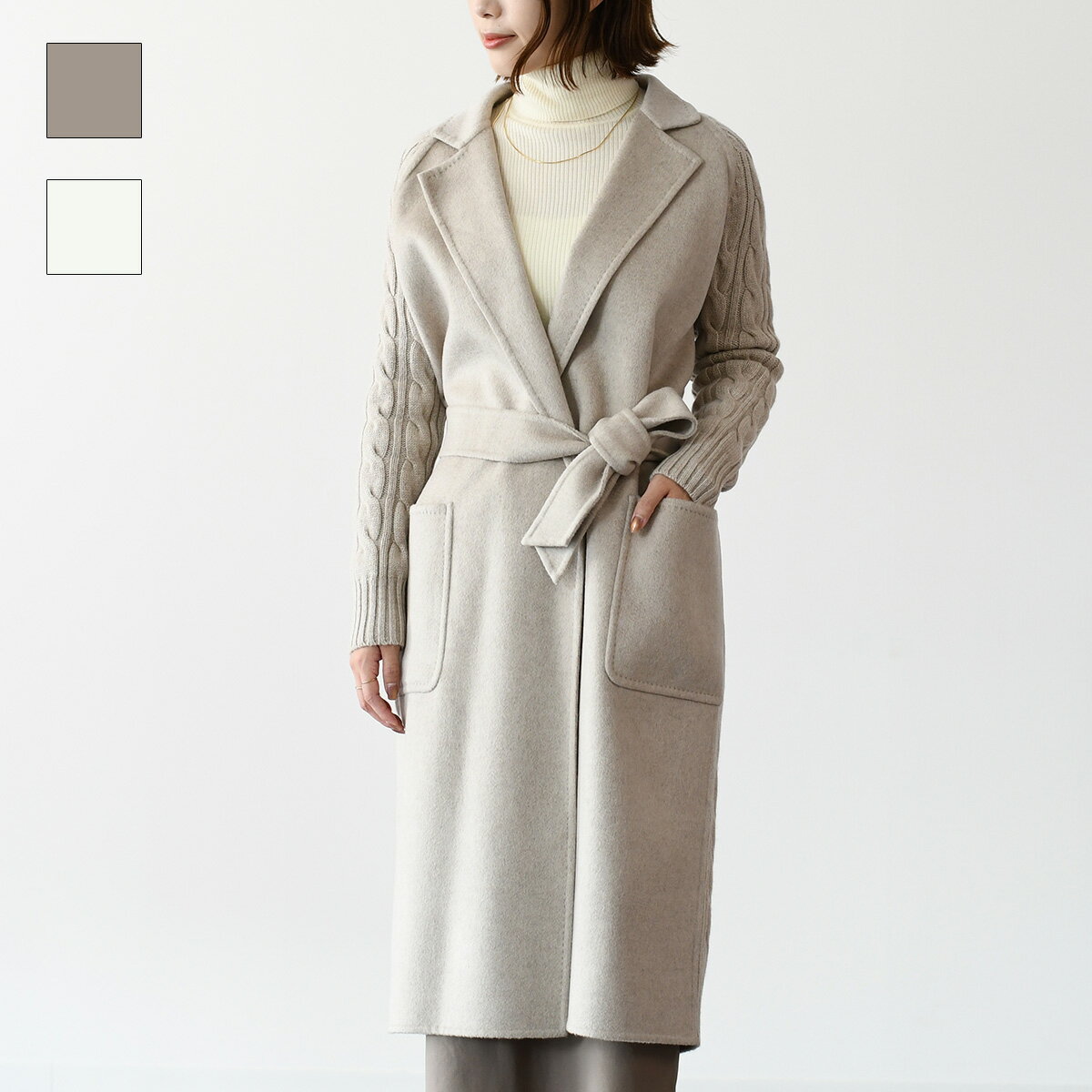 【最大50％OFF対象商品】Max Mara マックスマーラ コート アウター ウール カシミヤ ニット ロングコート HELLO 13160139650 ホワイト ベージュ カシミア&ウールローブコート レディース ホワイト 秋 冬 1015_p10のサムネイル