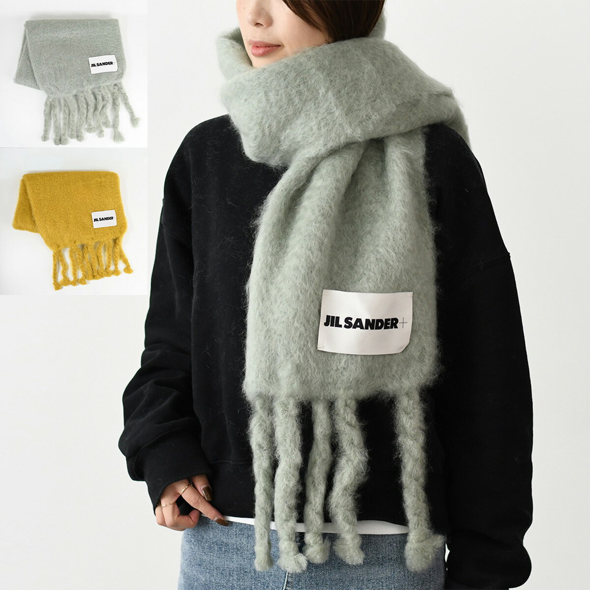 【P3倍&5%OFF対象商品】JILSANDER ジルサンダー マフラー ストール ウール＆モヘア ロゴ入りマフラー J40TE0118 J40041 レディース ホワイト ブルー イエロー ロゴ 手編み 秋 冬 防寒 1213p3のサムネイル