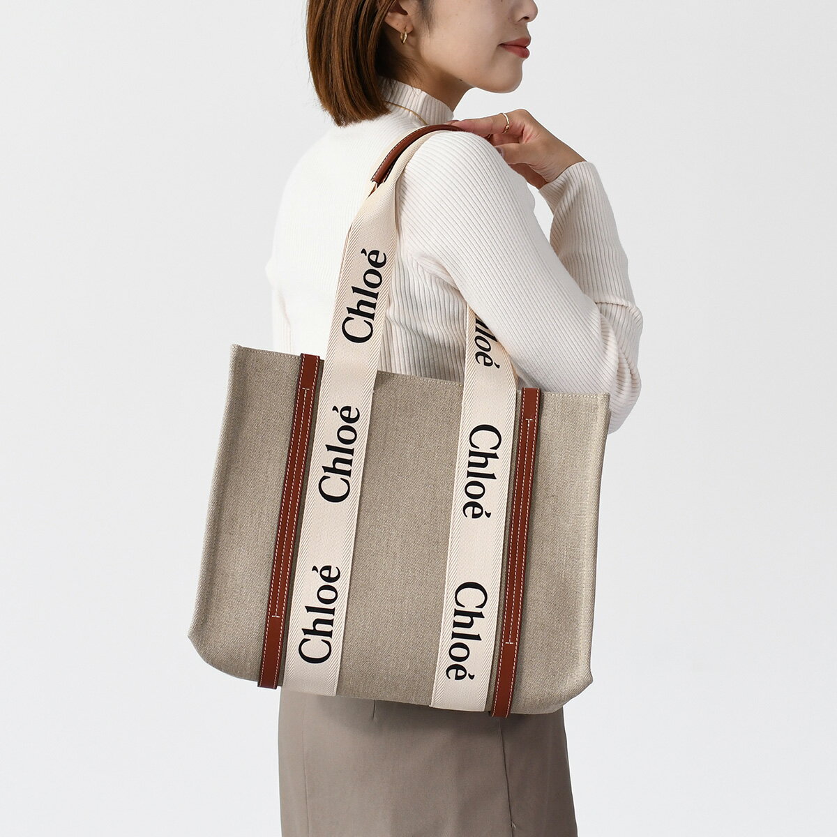 CHLOE クロエ トートバッグ バッグ WOODY ミディアム CHC22AS383I26 レディース 女性 A4収納可能 ホワイト ブラウン ウッディー コットン 1114_p3のサムネイル