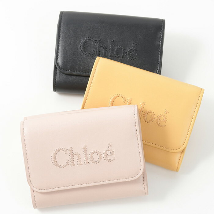 クロエ 財布（レディース） CHLOE クロエ 財布 ウォレット スモール三つ折り財布 Chloe Sense CHC23AP874I10 レディース ブラック ピンク イエロー レザー ロゴ刺繍 ミニ財布 カジュアル 人気 おすすめ ギフト プレゼント