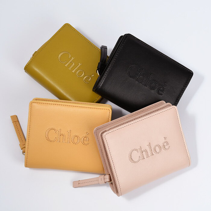 クロエ 財布（レディース） CHLOE クロエ 財布 折りたたみ財布 センス senseコンパクト財布 CHC23SP867I10 レディース グリーン ブラック イエロー ピンク 二つ折り財布 コンパクト レザー ロゴ 刺しゅう 人気 おすすめ プレゼント