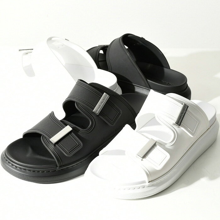 【3日間限定！最大2000円OFFクーポン配布中】ALEXANDER MCQUEEN アレキサンダーマックイーン サンダル シューズ スライド 663563 W4Q51 メンズ BLACK ブラック ホワイト 白 シンプル カジュアル ラバーソール 人気 おすすめ ギフト プレゼントのサムネイル