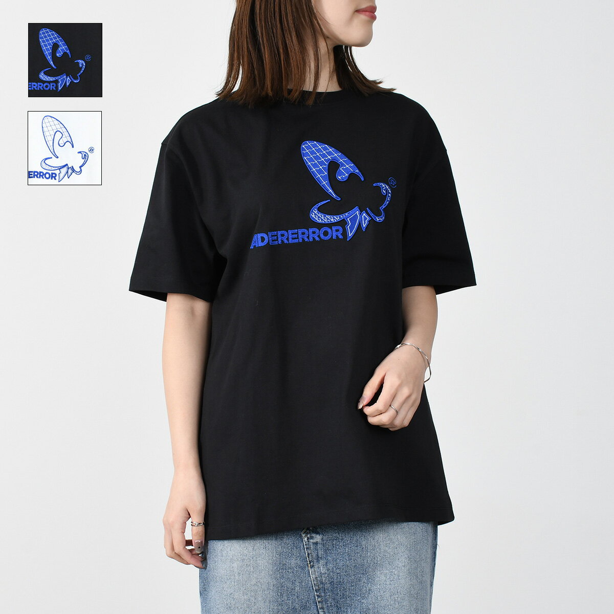 ADER ERROR アーダーエラー トップス Tシャツ Butterfy BMADSSTS0108 ユニセックス レディース 韓国 ブランド ブラック ホワイト プリントT ロゴ 刺繍 ストリートのサムネイル