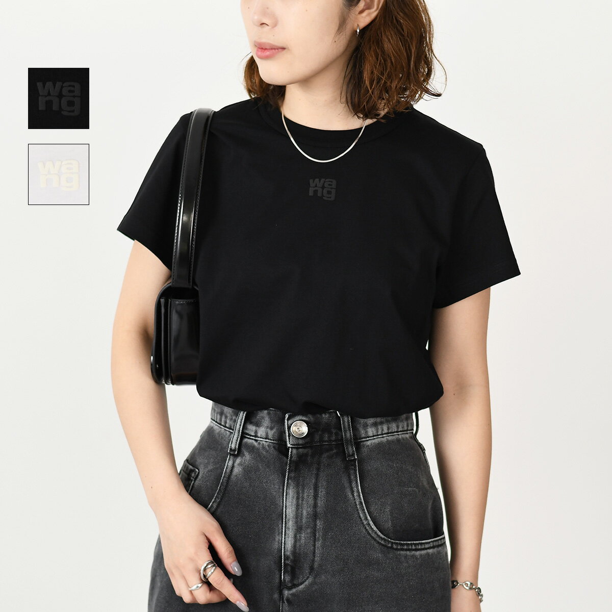 Alexander Wang アレキサンダーワン トップス Tシャツ パフロゴ コットンジャージー 4CC3241521 レディース ブラック ホワイト 半袖 春夏 クルーネック スリムフィット 0321tcpのサムネイル