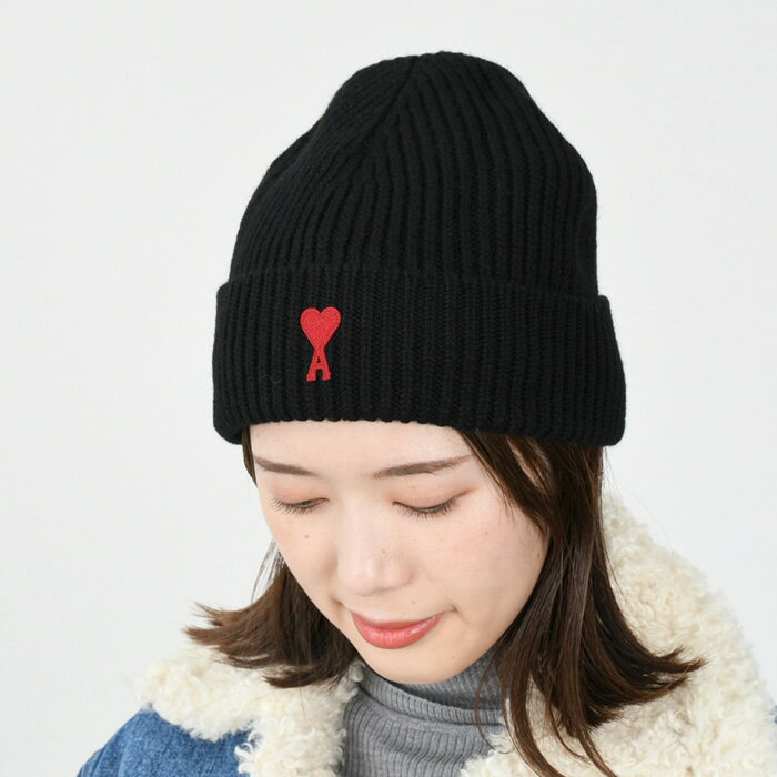 AMI ALEXANDRE MATTIUSSI アミパリス ニット帽 帽子 メリノウールビーニー BFUHA106 018 レディース 女性 ユニセックス BLACK RED ブラック レッド 黒 赤 ウール ロゴ 人気 おすすめ ギフト プレゼントのサムネイル
