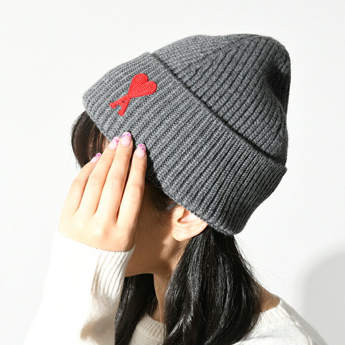 AMI ALEXANDRE MATTIUSSI アミ アレクサンドルマテュッシ アミパリス ニット帽 帽子 AMI DE COEUR ビーニー UHA235 018 ユニセックス レディース 女性 グレー レッド ウール シンプル おすすめのサムネイル