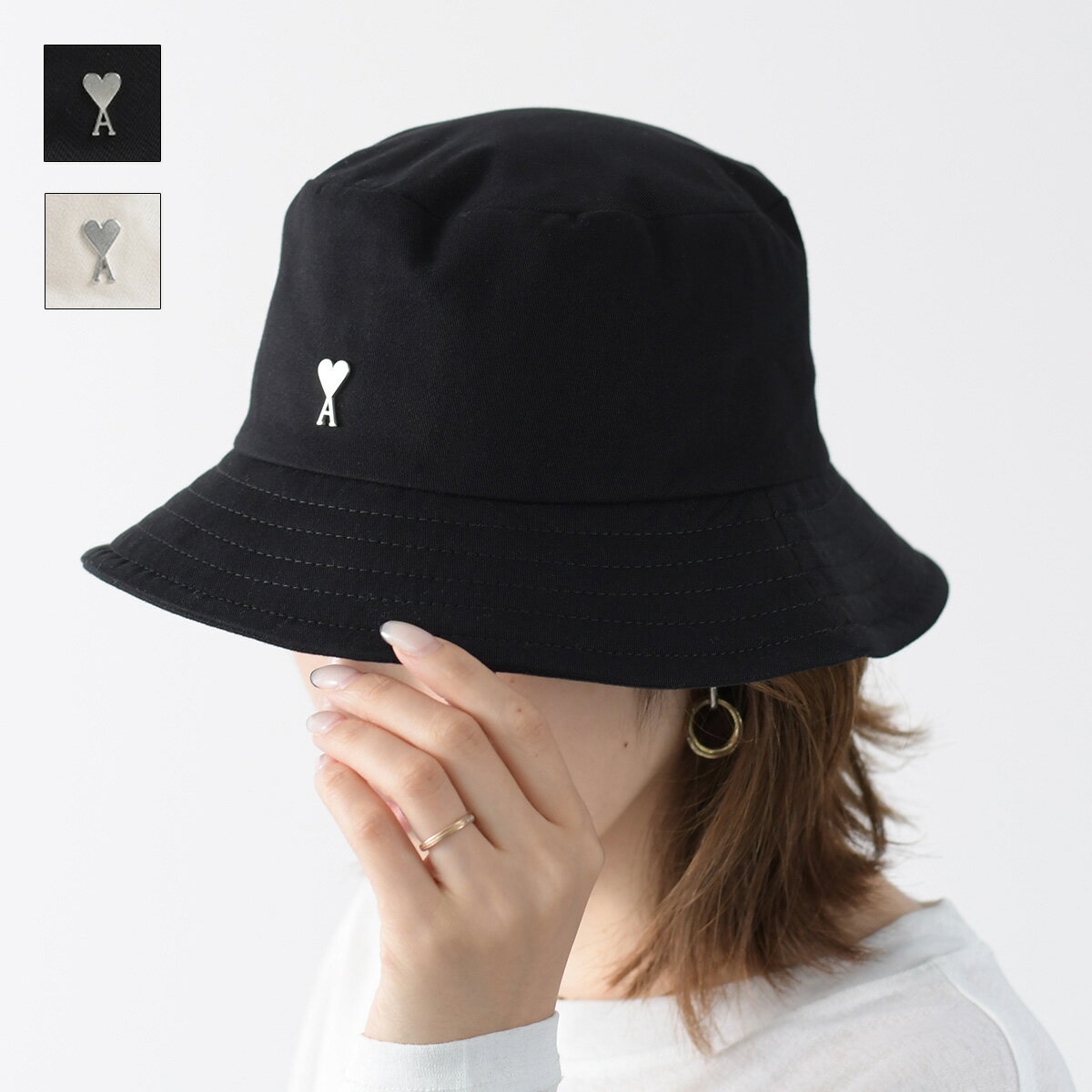 AMI ALEXANDRE MATTIUSSI AMI DE COEUR アミパリス 帽子 スタッズ バケットハット UHA241 AW0041 レディース ユニセックス ブラック ベージュ ロゴのサムネイル