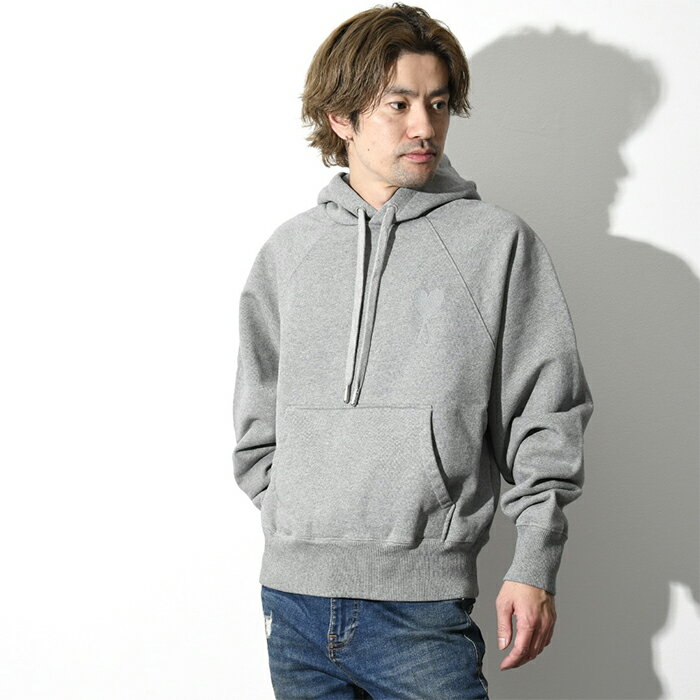 AMI PARIS アミ パリス パーカー AMI DE COEURパーカー USW202747 AMI ALEXANDRE MATTIUSSI トレーナー HEATHER GREY グレー オーガニック コットン メンズ フーディー 刺しゅう 新作 ギフト プレゼント