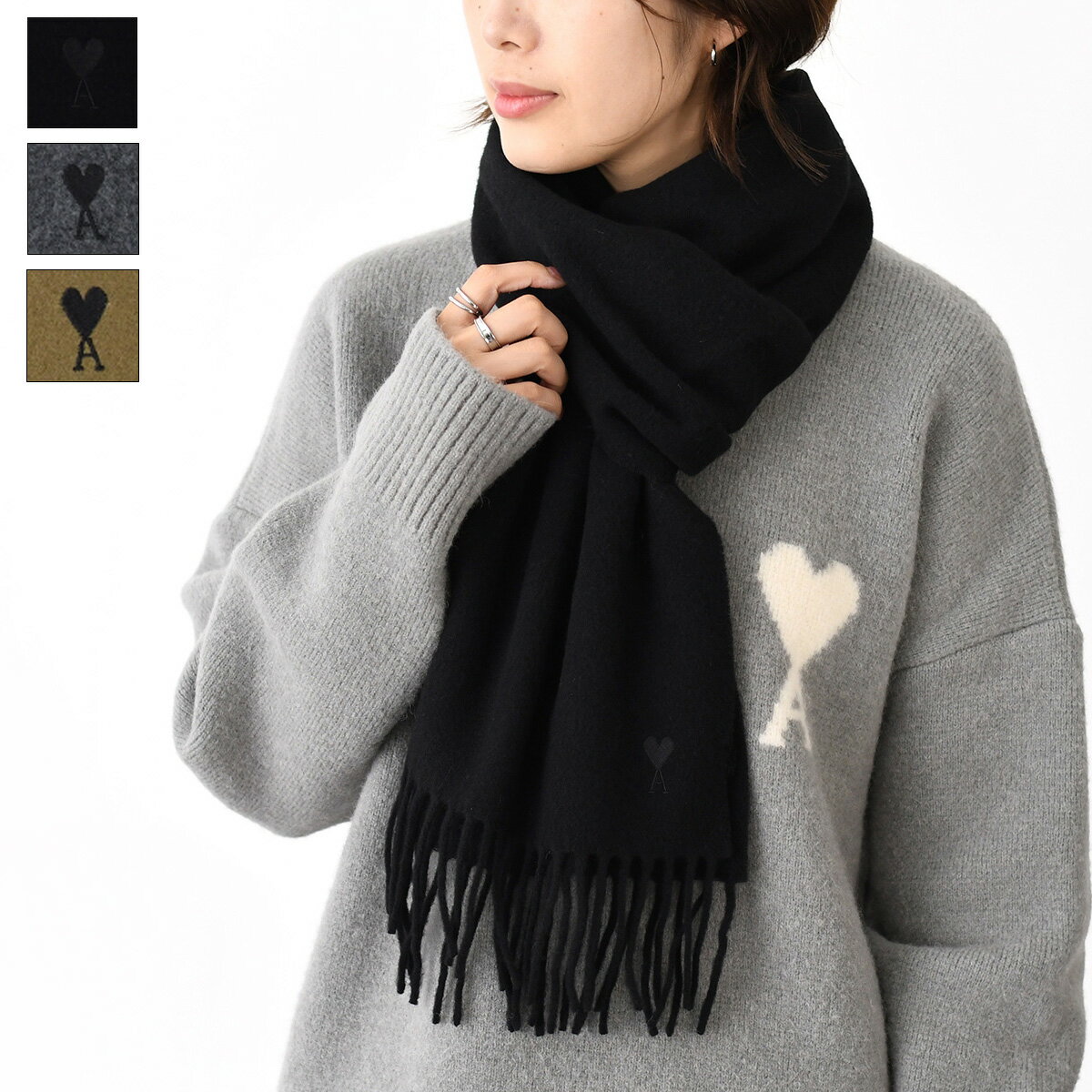 AMI ALEXANDRE MATTIUSSI AMI DE COEUR アミパリス マフラー Ami De Coeur ウール フリンジ クラシック..
