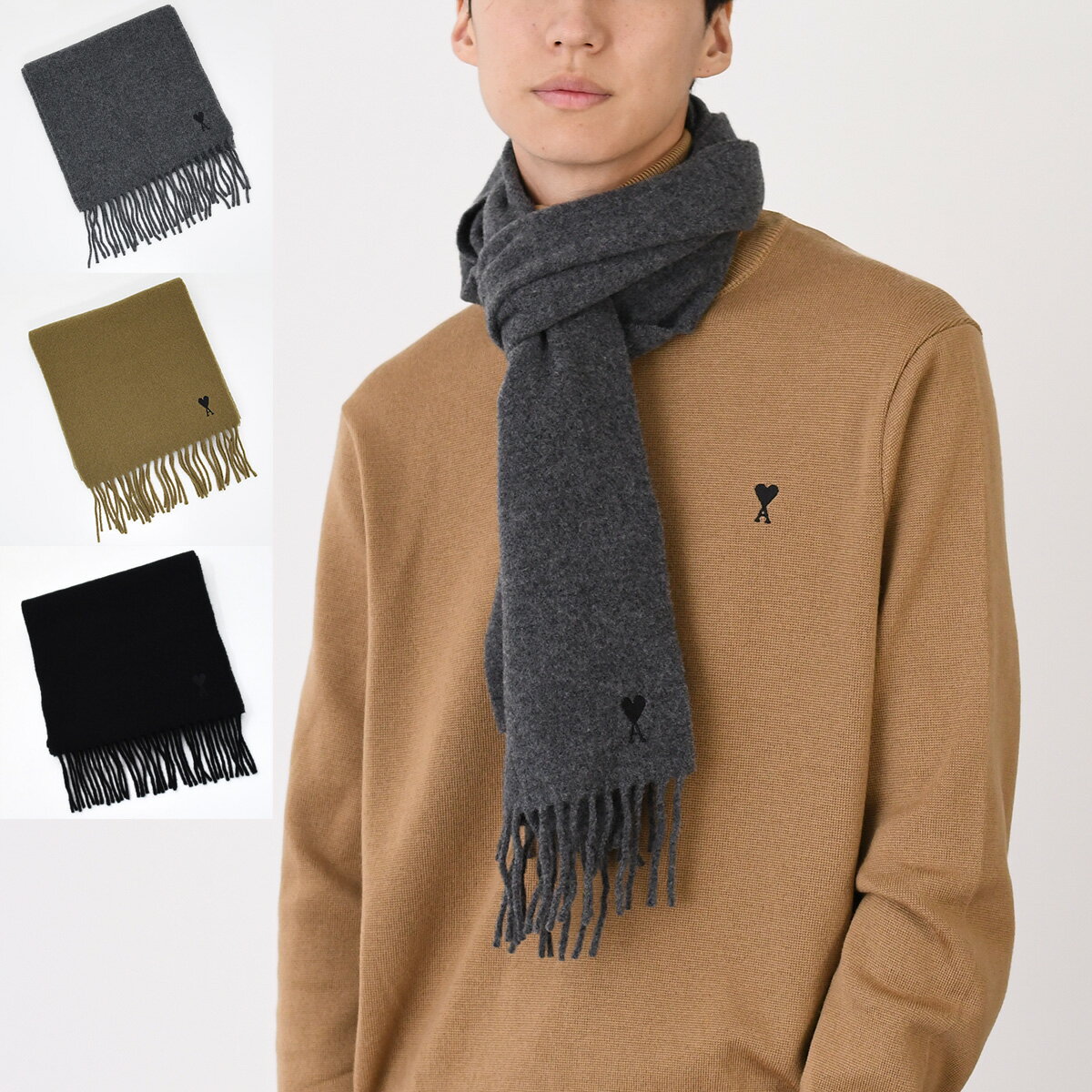 AMI ALEXANDRE MATTIUSSI AMI DE COEUR アミパリス マフラー Ami De Coeur ウール フリンジ クラシック..