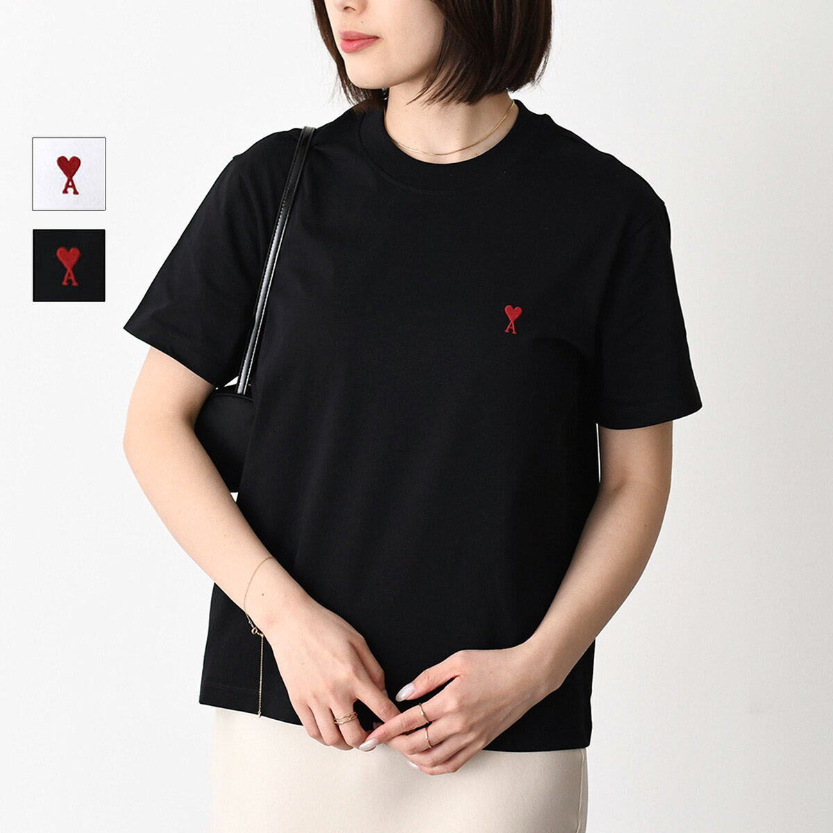 【4/16再入荷】AMI ALEXANDRE MATTIUSSI アミパリス カットソー トップス Ami de Coeur コットンジャージー クラシックフィット BFUTS035 724 UTS035 724 レディース ユニセックス ブラック ホワイト 半袖 春 夏 ロゴT ミニロゴ オーガニックコットン