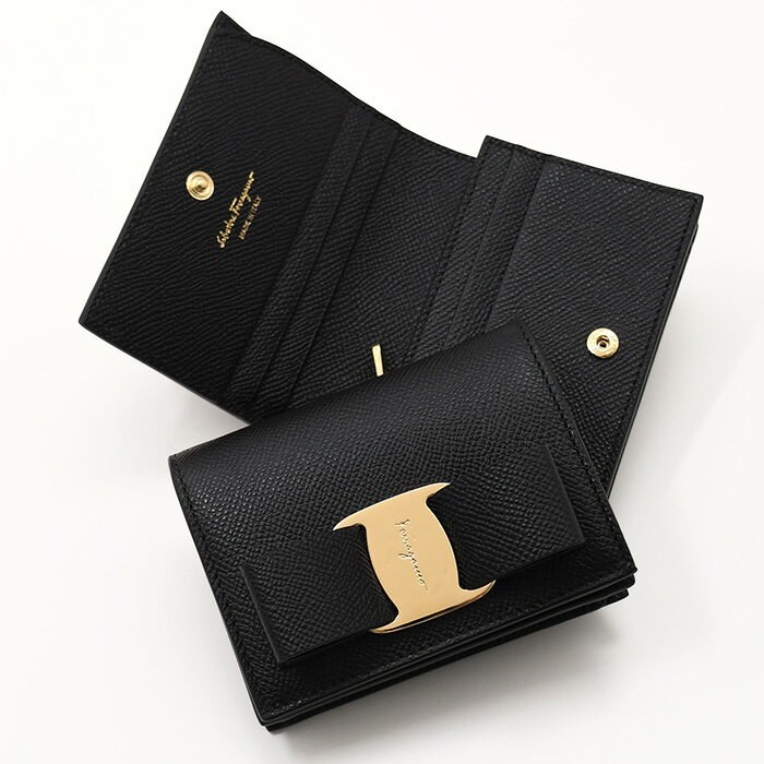 FERRAGAMO フェラガモ 二つ折り 財布 ヴァラリボン コンパクト 2つ折り財布 カーフ レザー ブラック 22D515 725300 ミニ財布