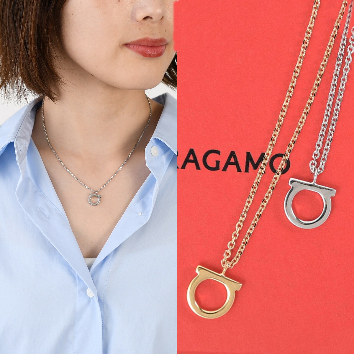 ◆再値下げ◆♡Ferragamo♡パール付きチェーンネックレス バックチャーム ◇再値下げ◇♡Ferragamo♡パール付きチェーンネックレス バック