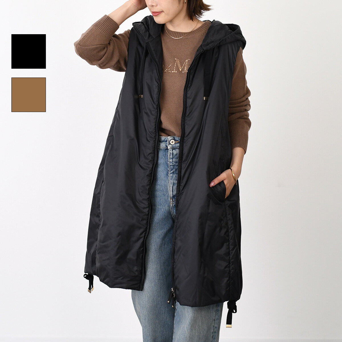 Max Mara The Cube マックスマーラ ベスト ザ キューブ GREENGI グリーンGI テクニカル キャンバス フーデット ジレ 2529296...