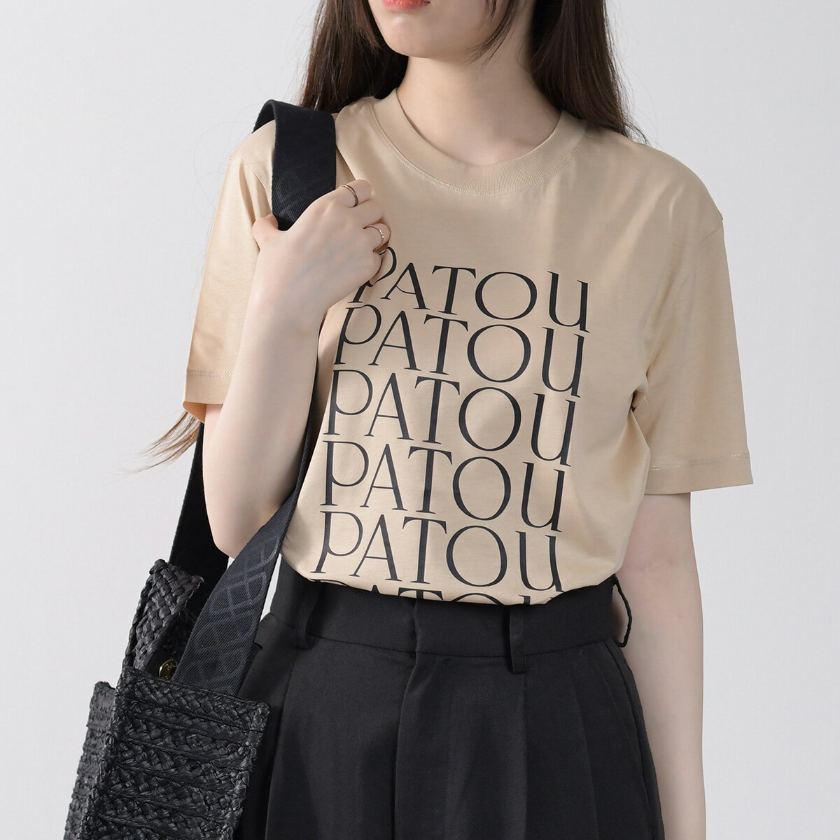 PATOU パトゥトップス オーガニックコットン パトゥパトゥ Tシャツ JE112 9999 レディース ベージュ コットン レギュラーフィット クルーネック ロゴ 春夏のサムネイル