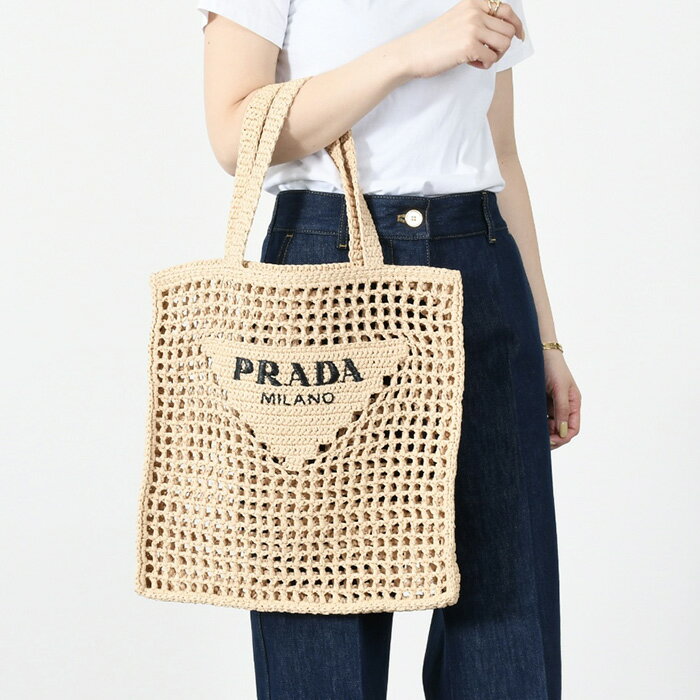 PRADA プラダ かごバッグ バッグ トートバッグ ハンドバッグ クロシェトートバッグ 1BG393 2C2T レディース NATURAL ナチュラル ブラウン クロシェ編み ラフィア風 ロゴ 春夏 人気 おすすめ smbag LAST1