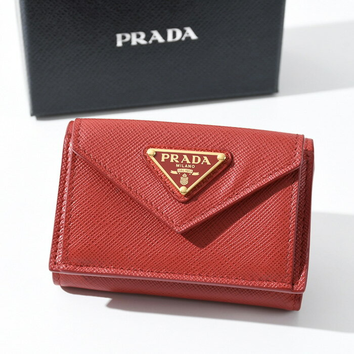 プラダ 財布（レディース） 【MAX10,000円OFFクーポン配布中】PRADA プラダ 財布 ミニ財布 コンパクト財布 1MH021 QHH サフィアーノ トライアングル ロゴ コンパクト レディース レザー 赤 三つ折り SAFFIANO 人気 ギフト おすすめ プレゼント