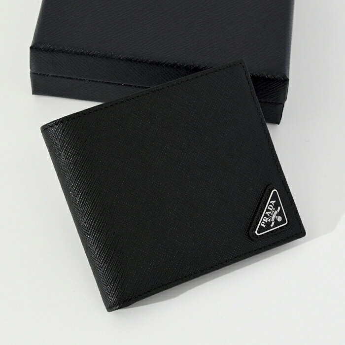 PRADA プラダ 二つ折り財布 サフィアーノ 財布 SAFFIANO トライアングル ロゴ 2つ折り財布 カーフレザー 牛革 NERO ブラック 黒 三角ロゴ メンズ