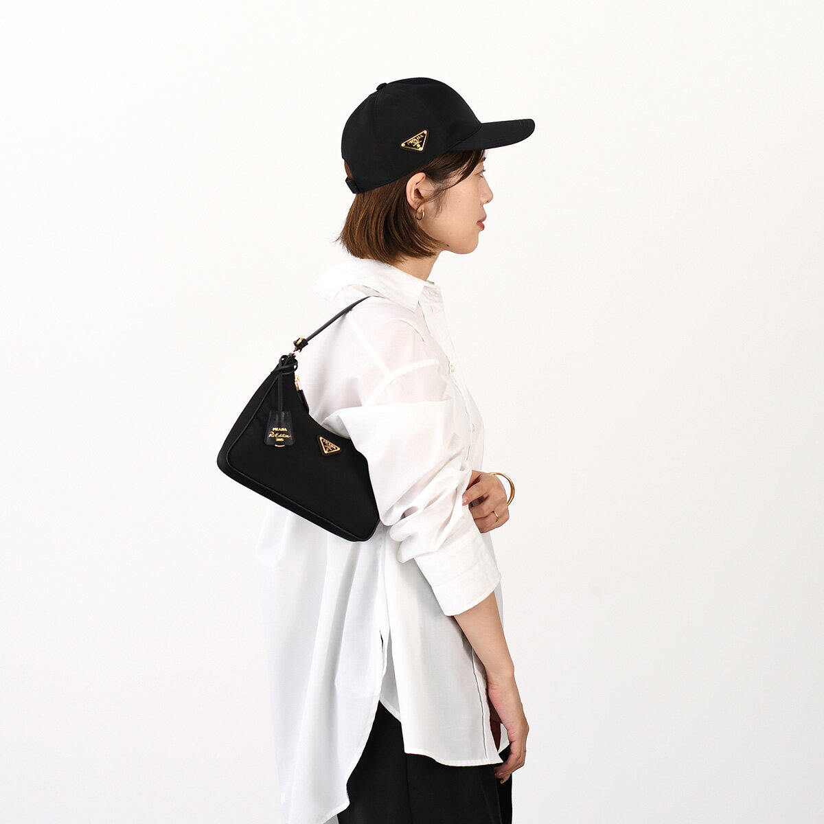 【最大2万円オフクーポン】PRADA プラダ キャップ Re Nylon ベースボールキャップ ナイロン CAP 帽子 BLACK ブラック 黒 無地 三角ロゴ トライアングルロゴ 1HC2742DMI レディース