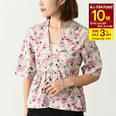 【P10倍&0時より3%OFF】GANNI ガニー トップス フローラル ブラウス シャツ F8710 レディース ピンク フラワー 花柄 プランジVネック コットン 五分丈 sstmcp