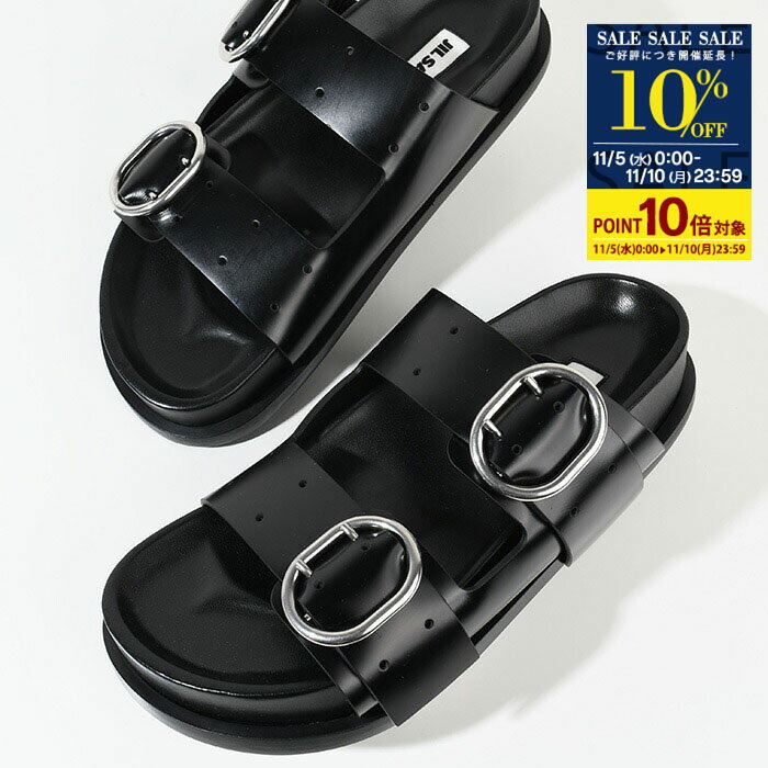 楽天セレクトショップFELICE【10％OFFクーポン対象＆P10倍】JILSANDER ジルサンダー サンダル フラットサンダル バックルストラップ レザー J15WP0090 P2775 レディース ブラック フラット ダブルストラップ sstmcp
