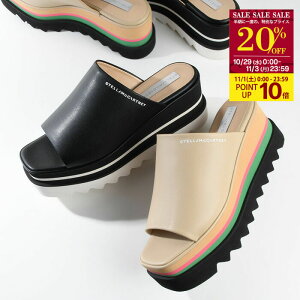 【11/1限定P10倍|20%OFF対象】STELLA McCARTNEY ステラ マッカートニー 靴 サンダル スニークエリス プラットフォーム ミュール 810169KP027 レディース ブラック ベージュ ロゴ スクエア