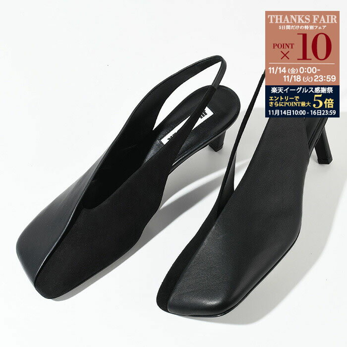 【P10倍対象＆金土日限定クーポン配布中】JILSANDER ジルサンダー パンプス スクエアトゥ レザーパンプス J16WL0008 P6442 レディース ブラック バックストラップ サンダル ヒール レザー sstmcp